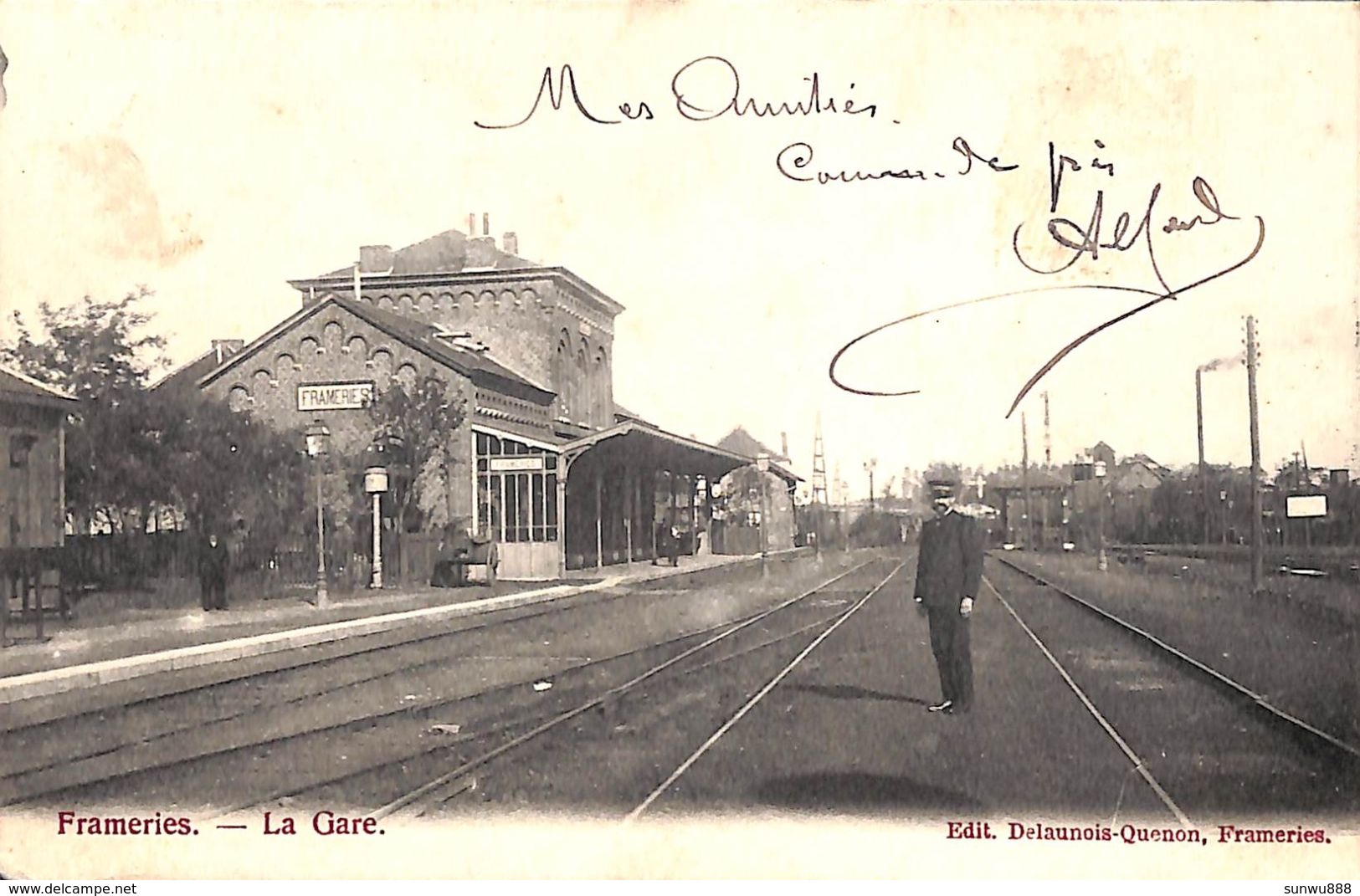 Frameries - La Gare (animée, Edit. Delaunois Quenon 1905) - Frameries