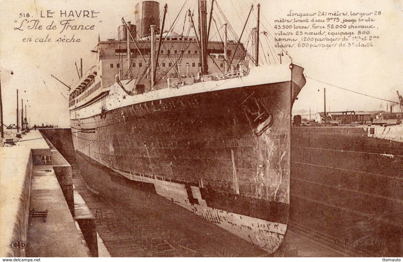 Le Havre  -  'L'Ile De France' En Calé Sèche   -  Carte Postale - Paquebots