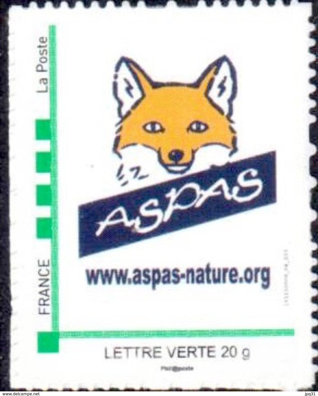 Timbre Personnalisé Phil@poste Cadre Vert - Logo Aspas (renard) - édition 2016 - Lettre Verte - Autres & Non Classés