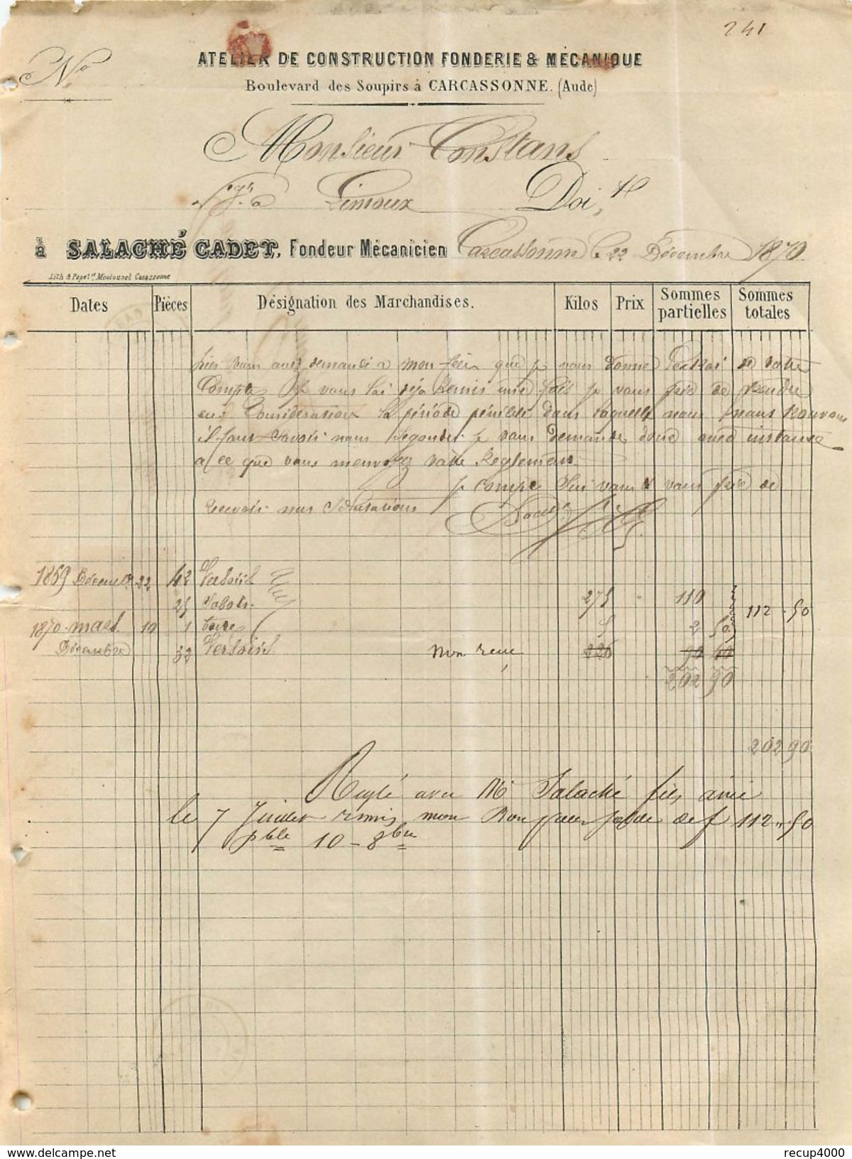 LETTRE Cérès 20c Bleu émission De Bordeaux De Carcassonne  à Limoux  1870 2 Scans - 1849-1876: Classic Period