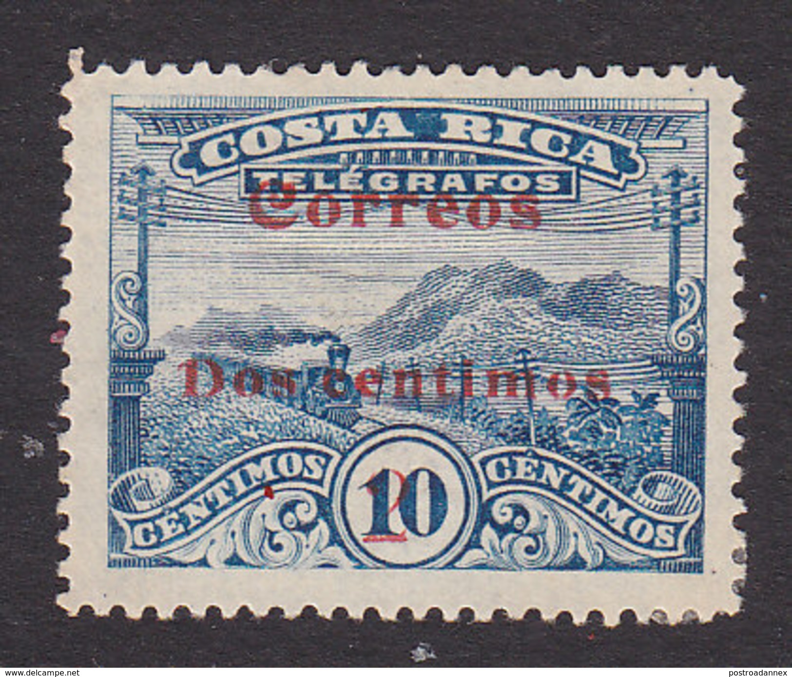 Costa Rica, Scott #94a, Mint No Gum, Telegraph Stamp Surcharged, Issued 1911 - Costa Rica