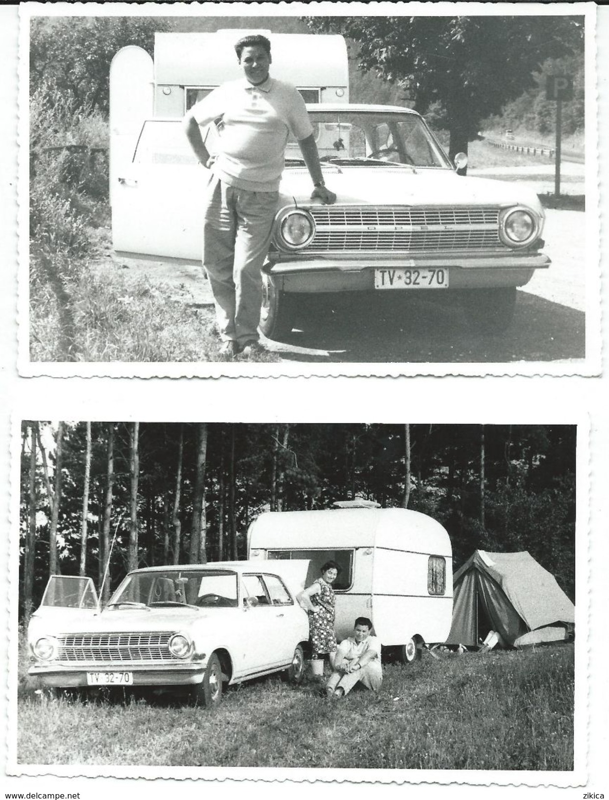 2 Photo Cards Opel And Trailor ADRIA. Camping.photo Austria 1967.license Plate( TV - Titov Veles,Macedonia,Yugoslavia ) - Camping