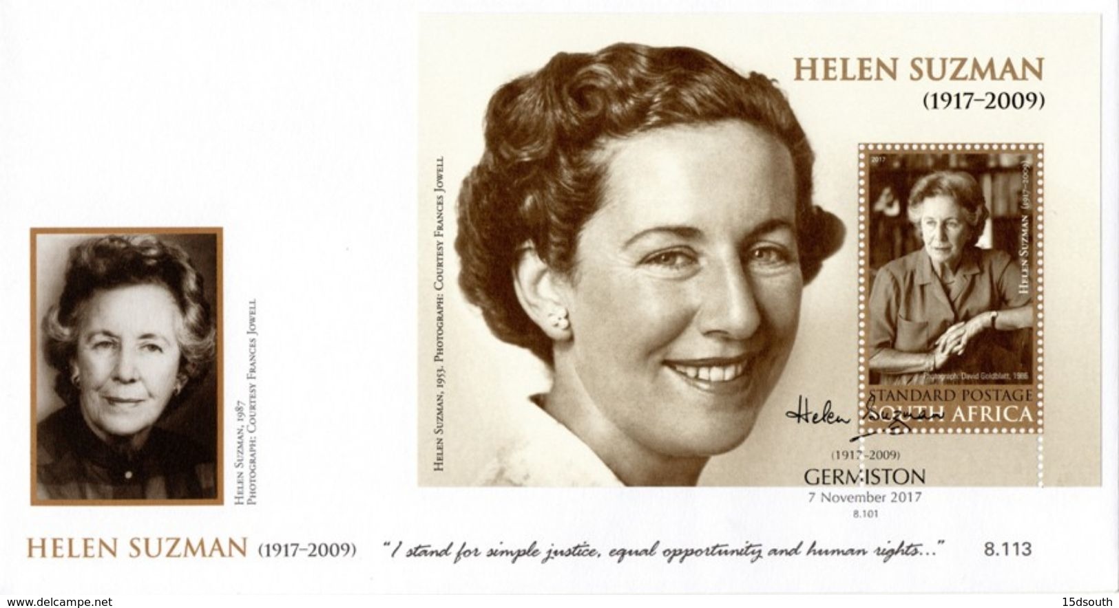 South Africa - 2017 Helen Suzman Birth Centenary FDC - Unused Stamps