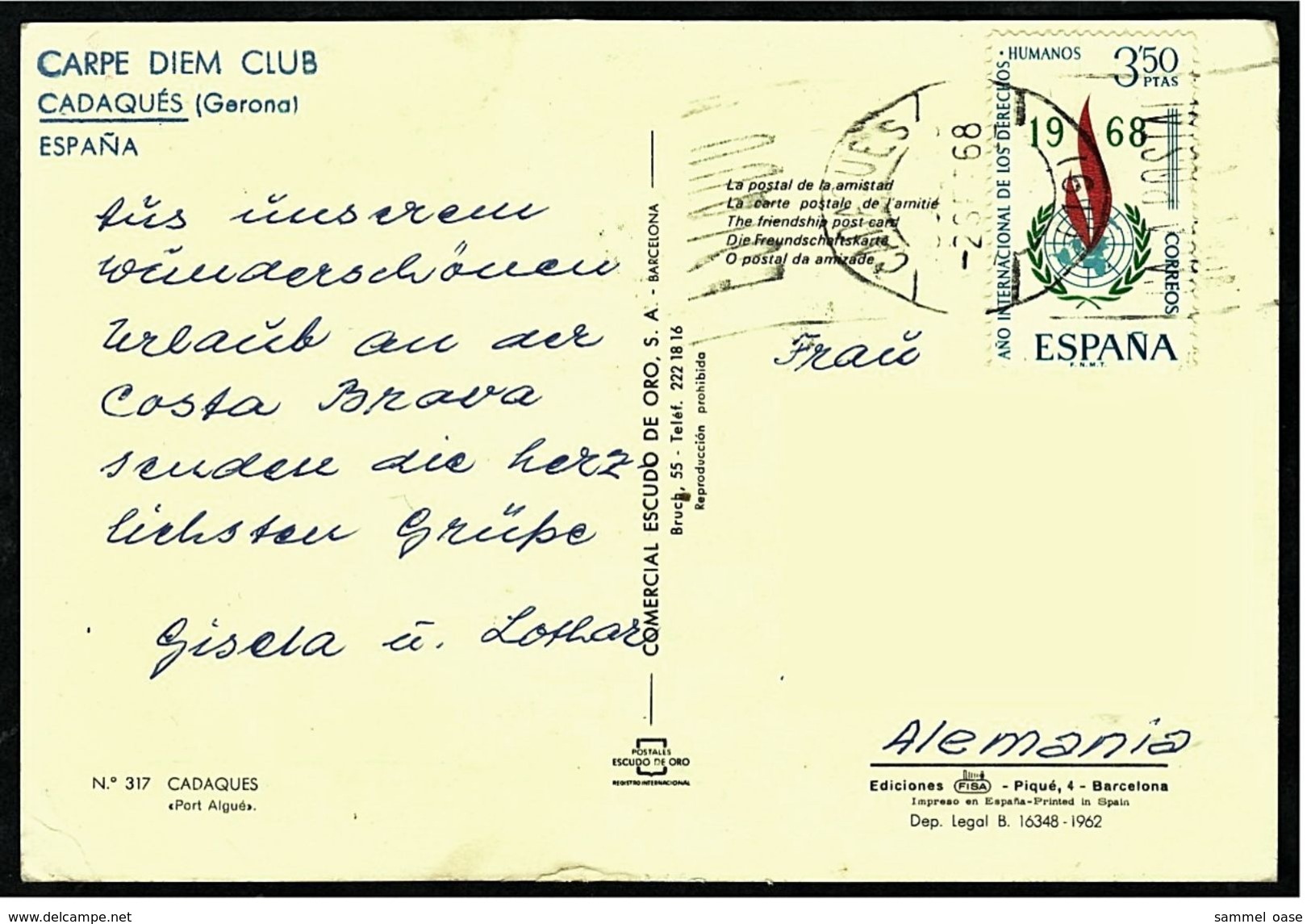 Cadaques / Gerona  -  Carpe Diem Club  -  Ansichtskarte Ca. 1968  (7809) - Gerona