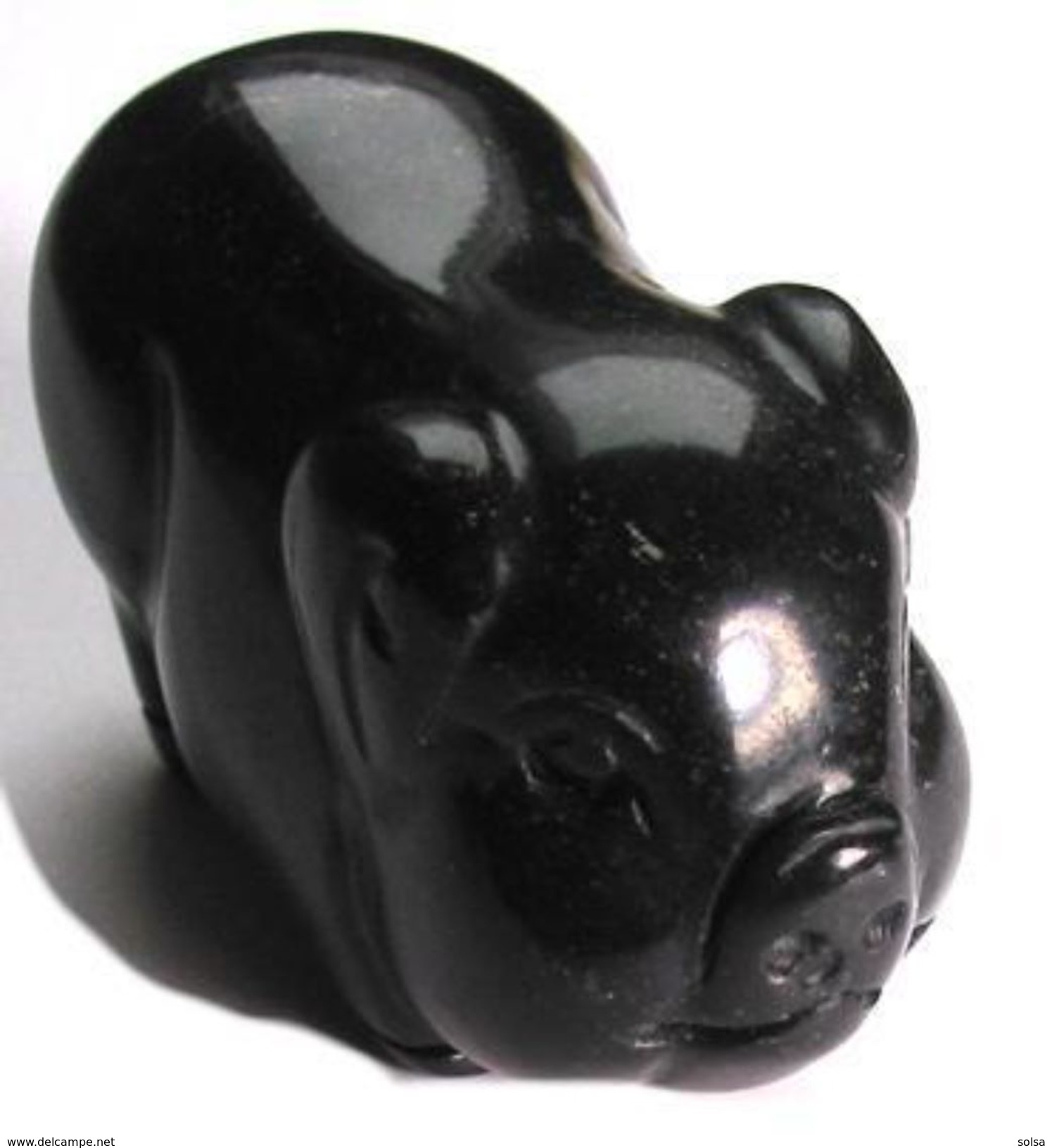 Petit Cochon Thaï Porte-bonheur En Obsidienne / Thai Lucky Obsidian Pig - Populaire Kunst