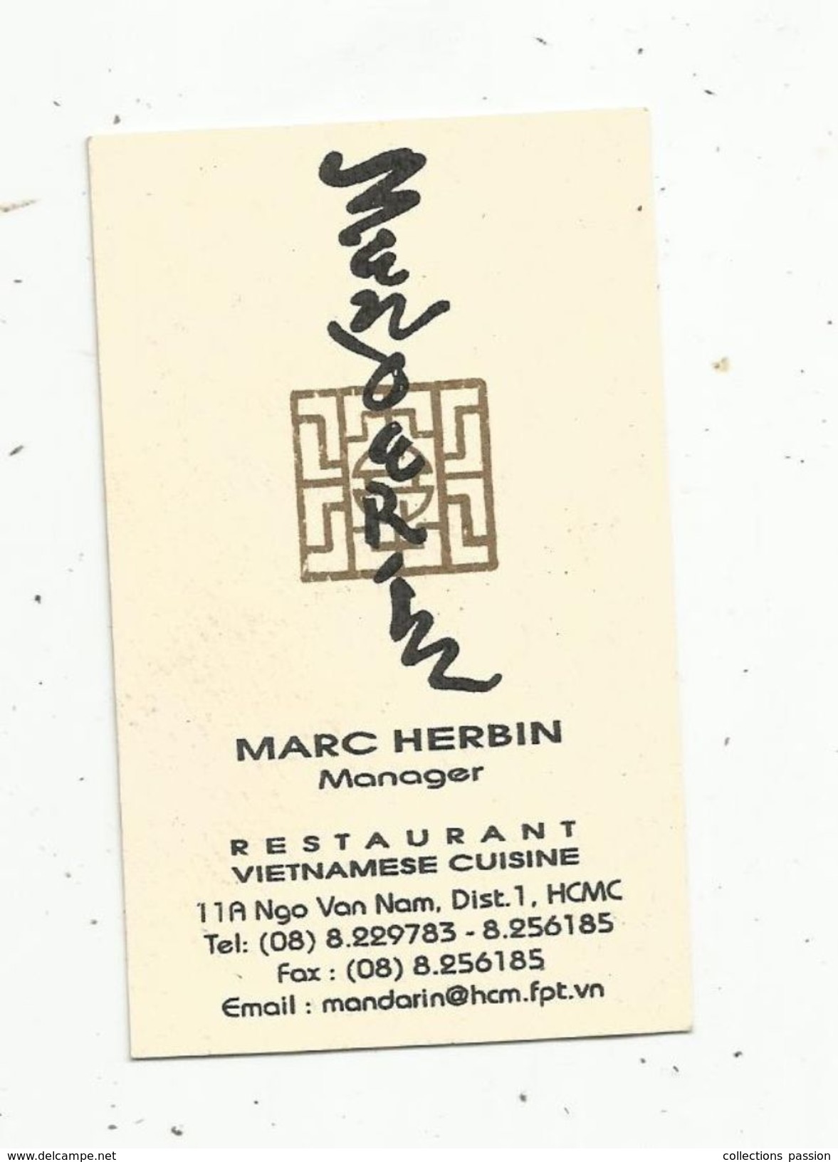 Carte De Visite , Viet Nam , Vietnam , Hô Chi Minh City , Restaurant , Vietnamese Cuisine ,2 Scans - Visiting Cards