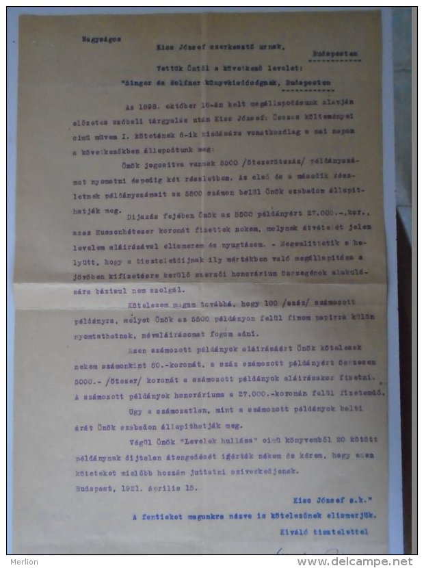 AV508A.12 Hungary  Commercial Letter Kiss József Writer  And Singer &amp; Wolfner  Editors  Budapest 1898  Judaica - Autriche