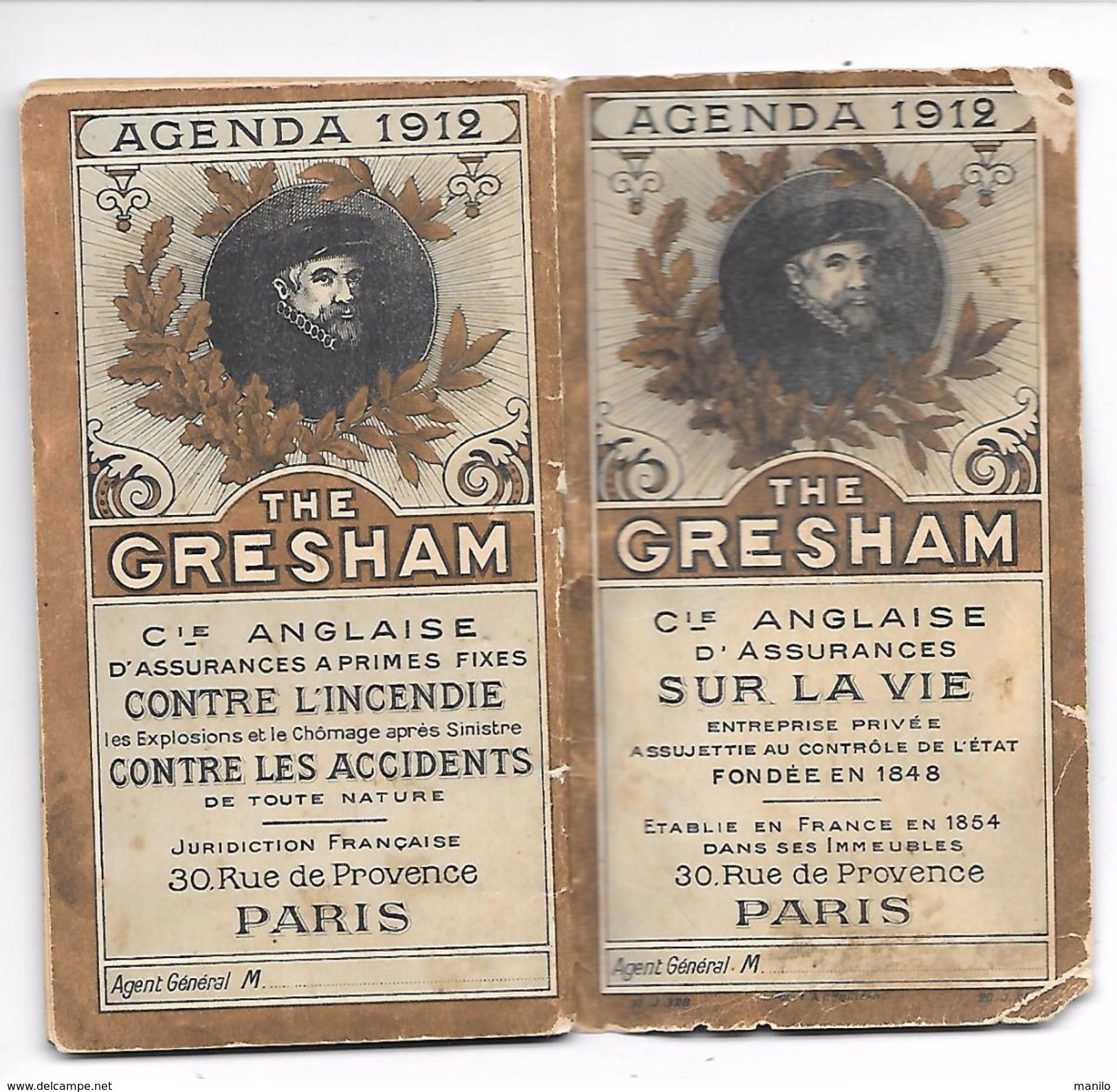 Agenda 1912 THE GRESHAM En Français - Cie Anglaise D'assurance Sur La Vie -  30 Rue De Provence - Paris -Calendrier 1912 - Banque & Assurance