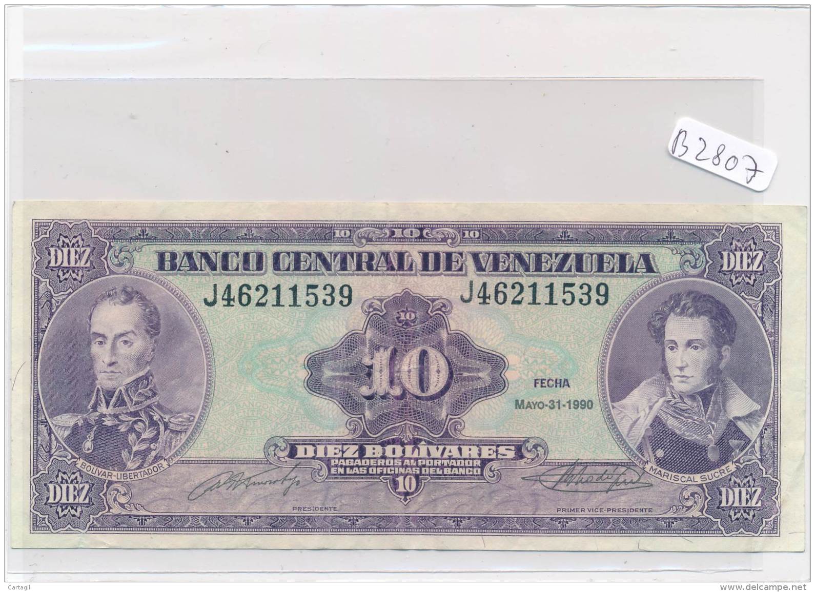 Billets - B2807-Vénézuela - 10 Bolivares 1990 (type, Nature, Valeur, état... Voir  Double Scans)-Envoi Gratuit - Venezuela