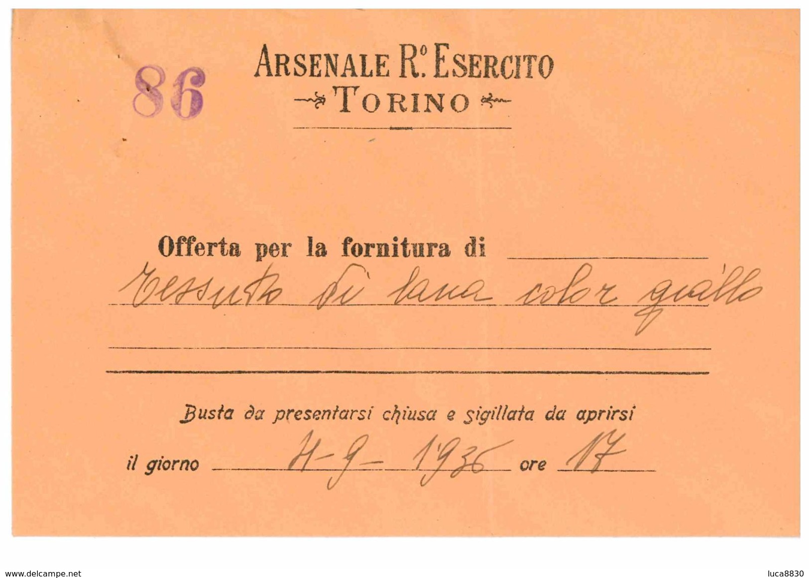 TORINO ARSENALE REGIO ESERCITO 1936 BUSTA - Altri & Non Classificati