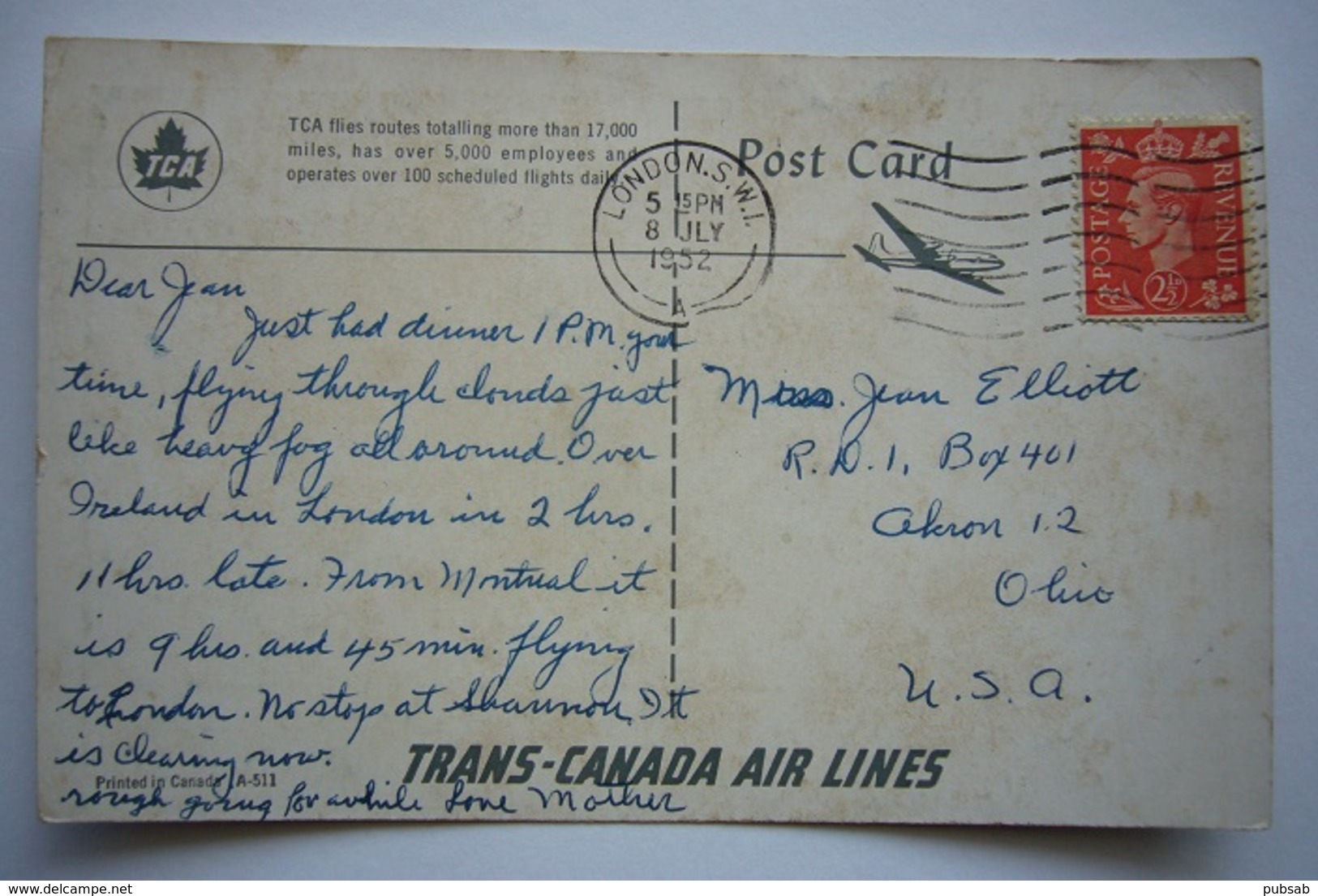 Avion / Airplane / Trans-Canada Air Lines / Douglas DC-4 / Advertising Card / Pub / Airline Issue - 1946-....: Era Moderna