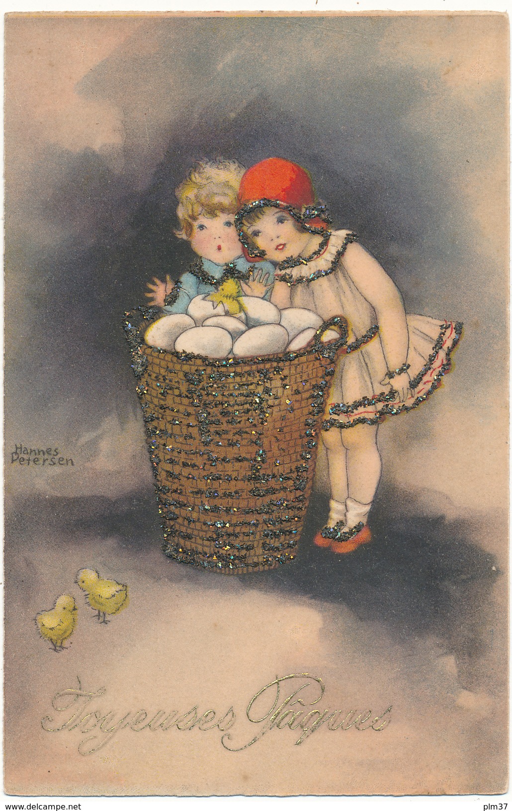 Hannes PETERSEN - Joyeuses Pâques, Couple D'Enfants, Carte Agrémentée De Strass - Petersen, Hannes