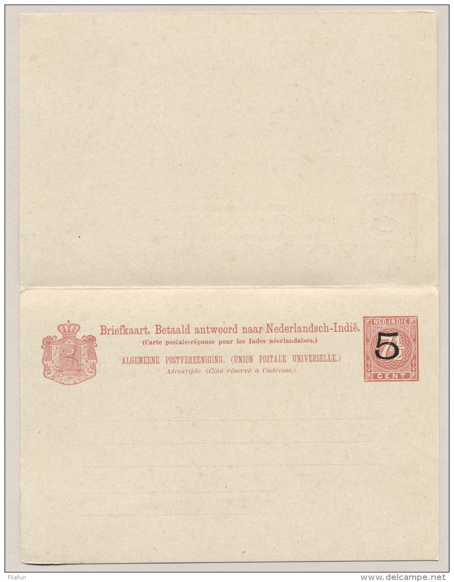 Nederlands Indië - 1908 - 5+5 Cent Opdruk Op 7,5+7,5 Cent Cijfer, Briefkaart G19a, Ongebruikt - H&amp;G 20 - Nederlands-Indië