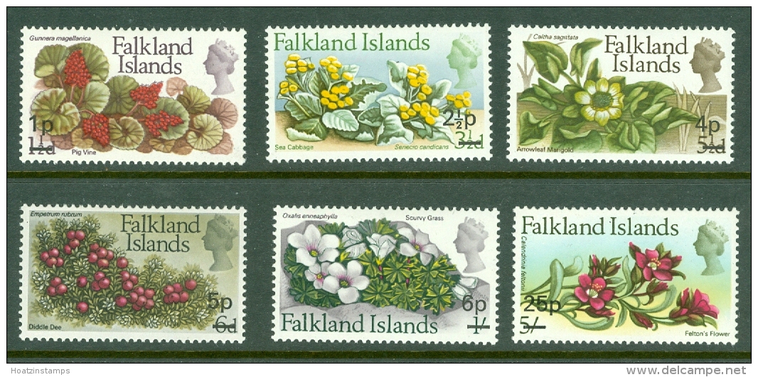 Falkland Is: 1971   QE II - Flowers - Decimal Currency Surcharge Set  SG263-275       MH - Falklandinseln