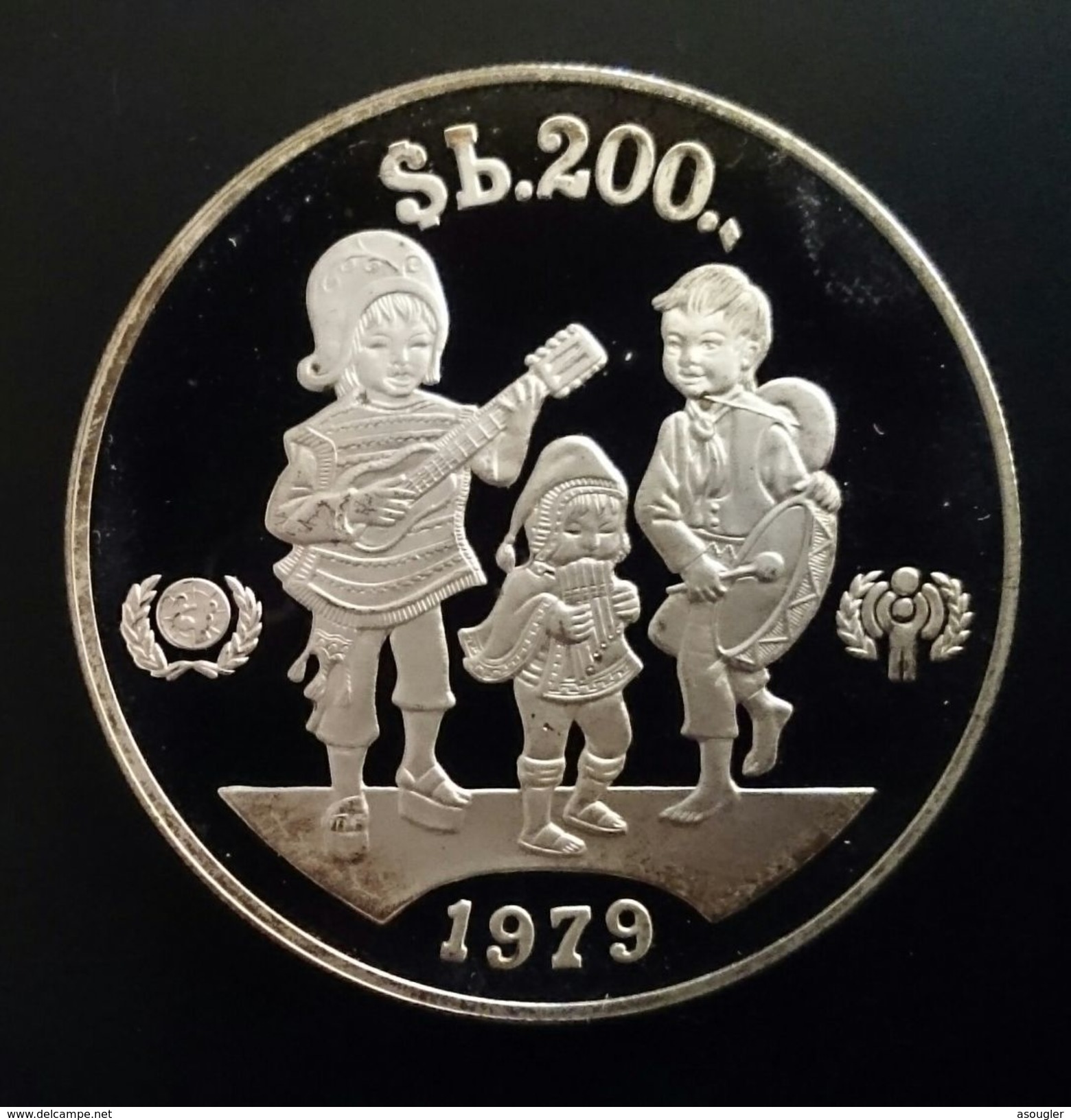 BOLIVIA 200 PESOS BOLIVIANOS 1979 SILVER PROOF "International Year Of The Child" Free Shipping Via Registered Air Mail - Bolivia