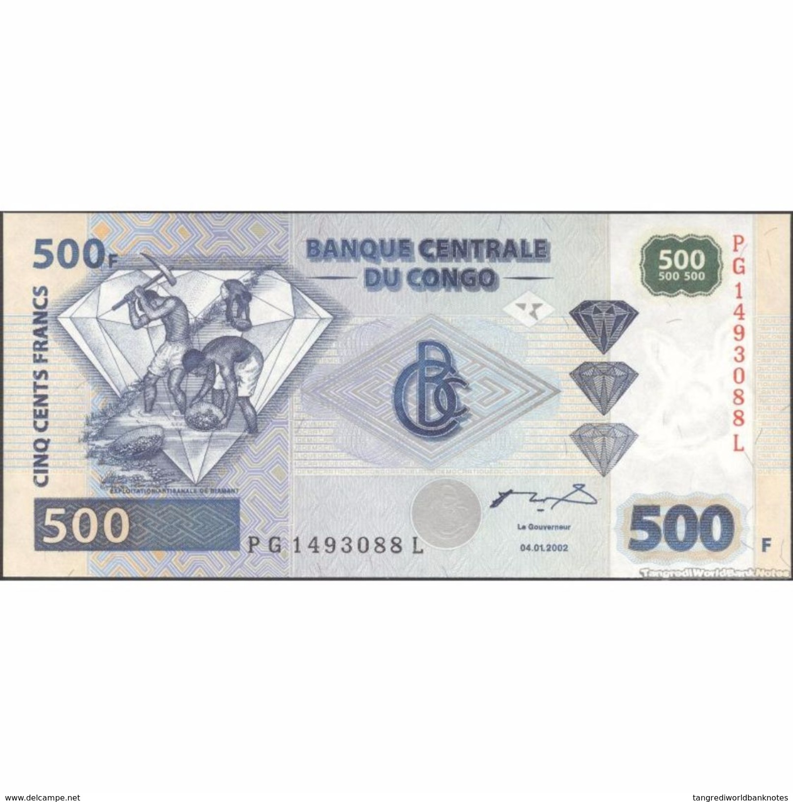 TWN - CONGO DEM. REP. 96C 500 Francs 4.1.2002 PG-L (HdM) UNC - Democratic Republic Of The Congo & Zaire