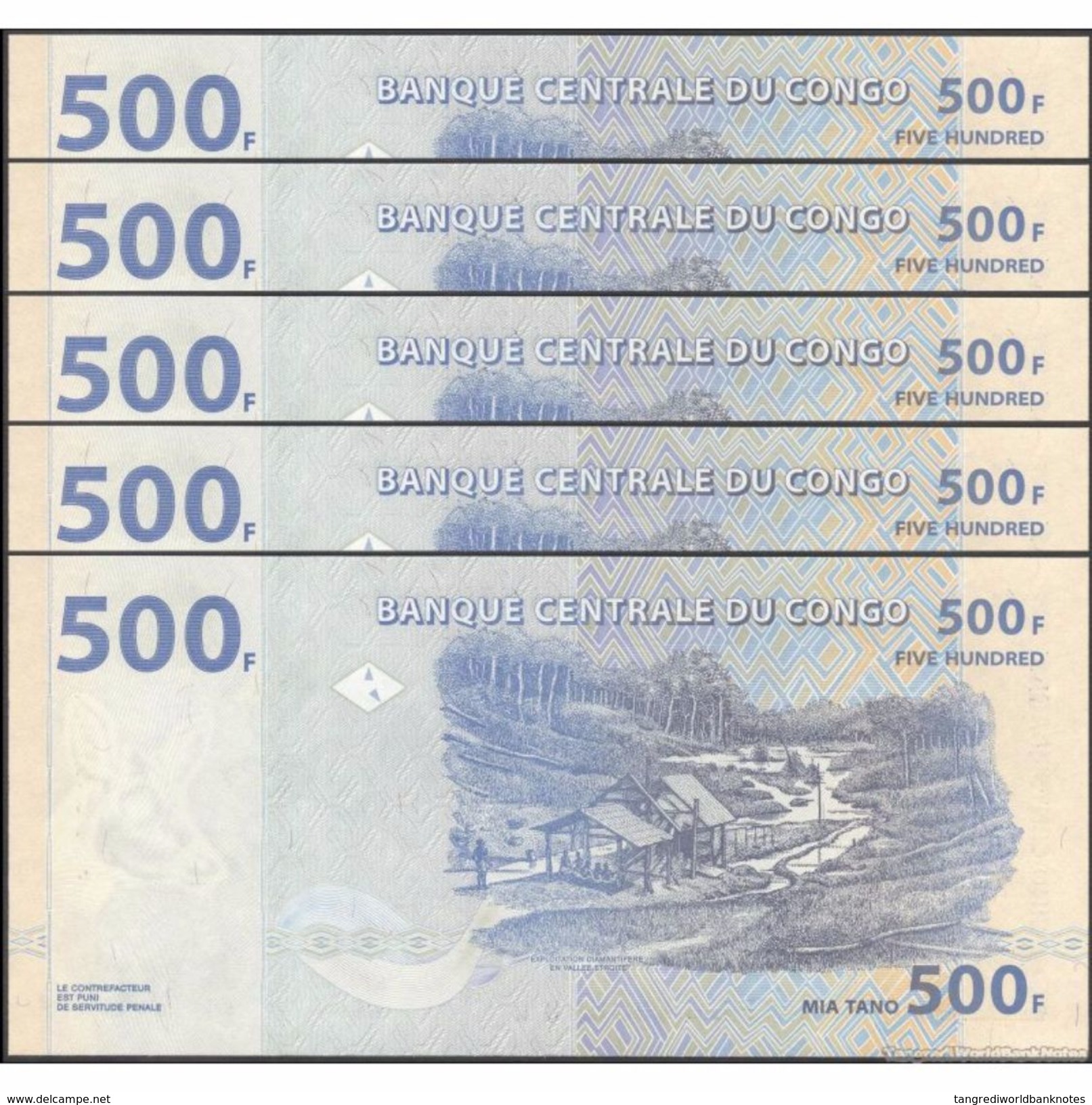 TWN - CONGO DEM. REP. 96C - 500 Francs 4.1.2002 DEALERS LOT X 5 PG-L (HdM) UNC - Democratic Republic Of The Congo & Zaire