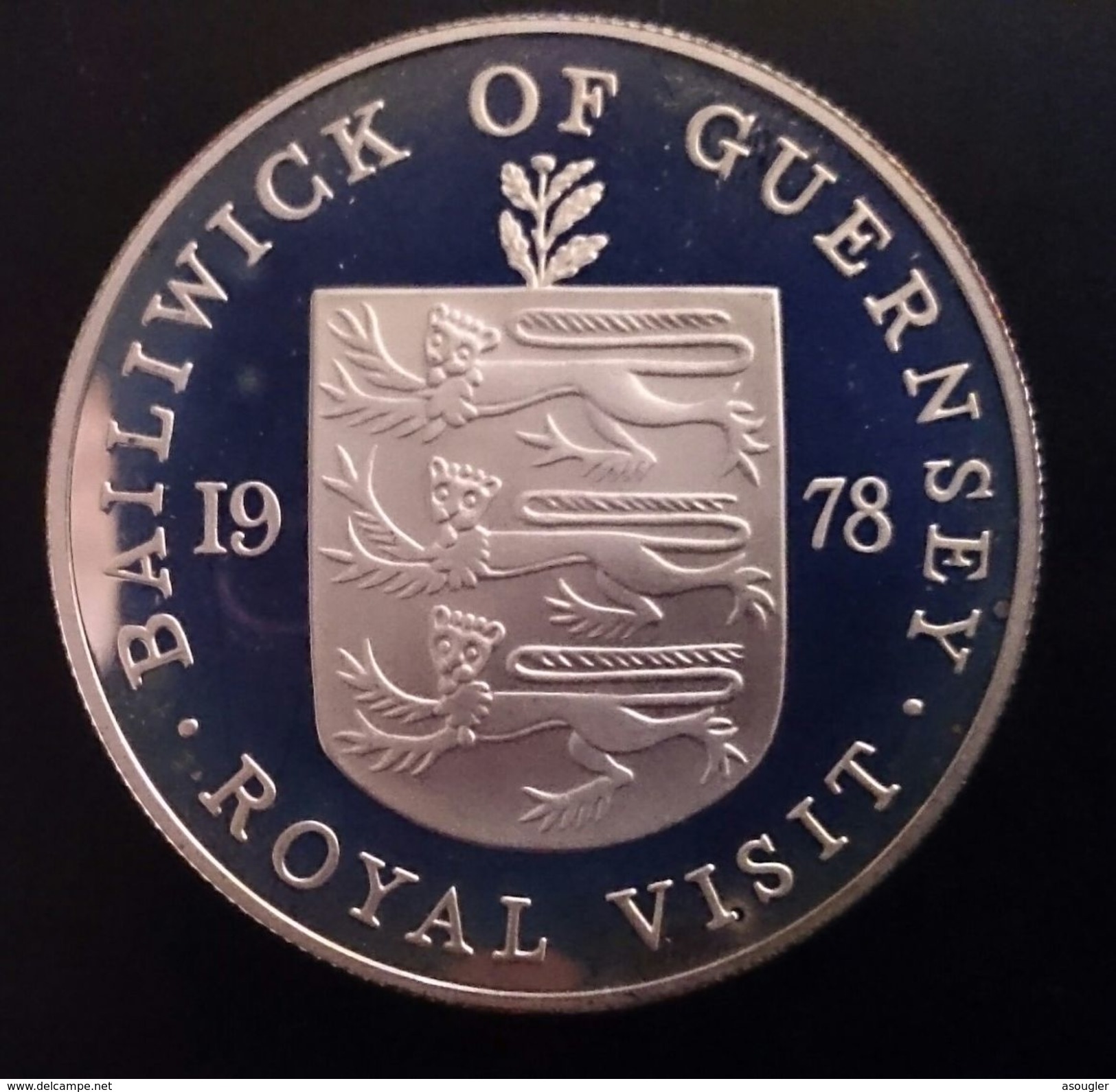 Guernsey 25 PENCE 1978 SILVER PROOF "Royal Visit" Free Shipping Via Registered Air Mail - Guernsey