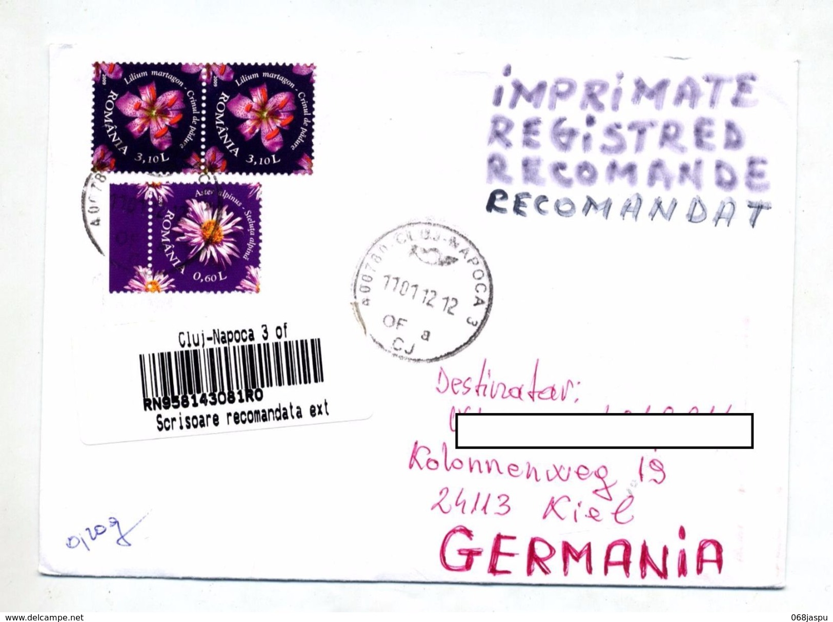 Lettre Recommandee Napoca Sur Fleur - Poststempel (Marcophilie)