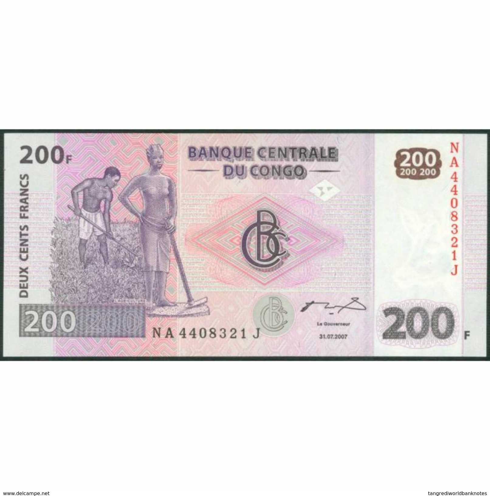 TWN - CONGO DEM. REP. 99a - 200 Francs 31.7.2007 NA-J (G&D)﻿ UNC - Repubblica Democratica Del Congo & Zaire