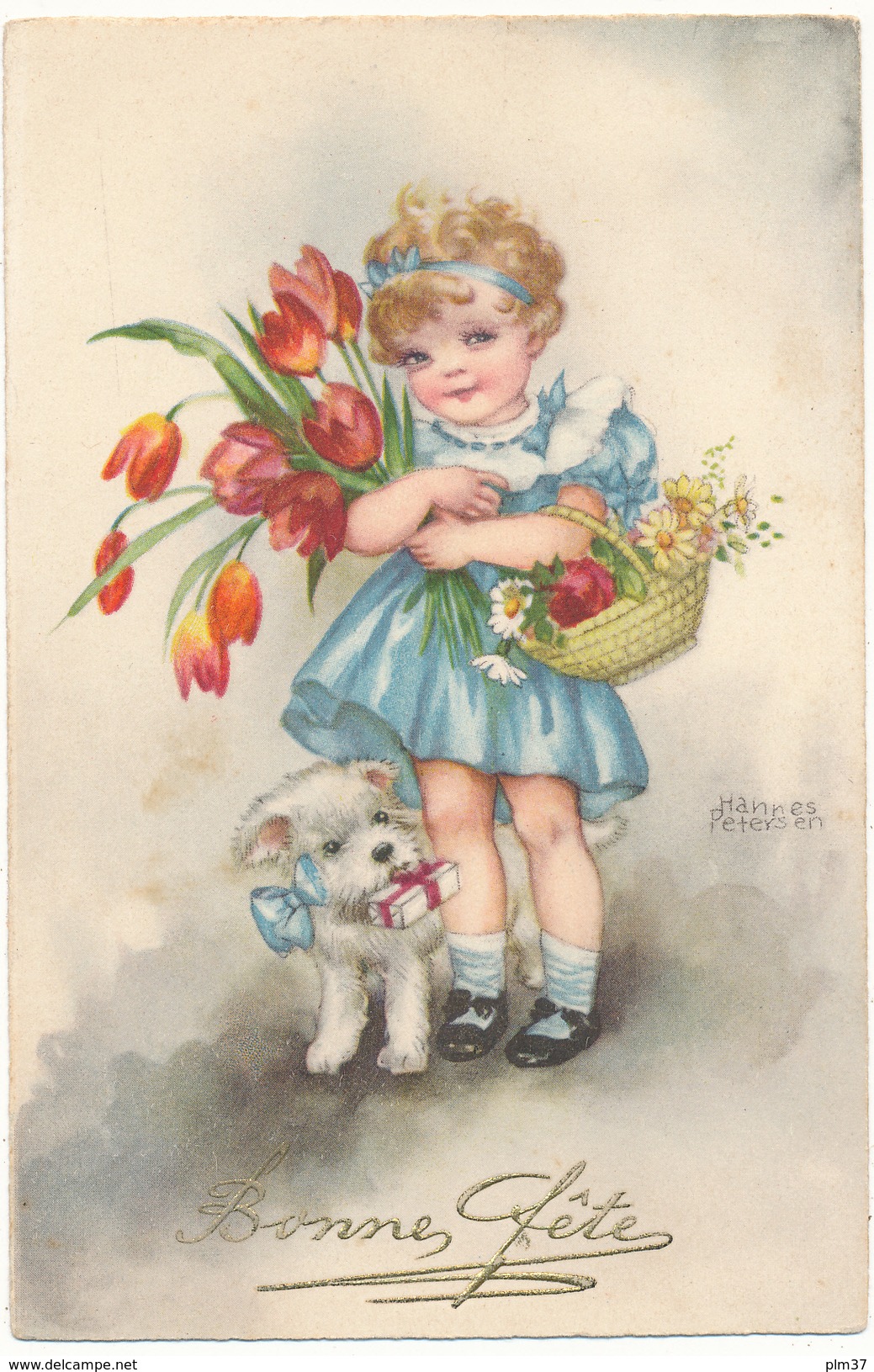 Hannes PETERSEN - Bonne Fête - Petite Fille, Bouquet, Chien - Petersen, Hannes