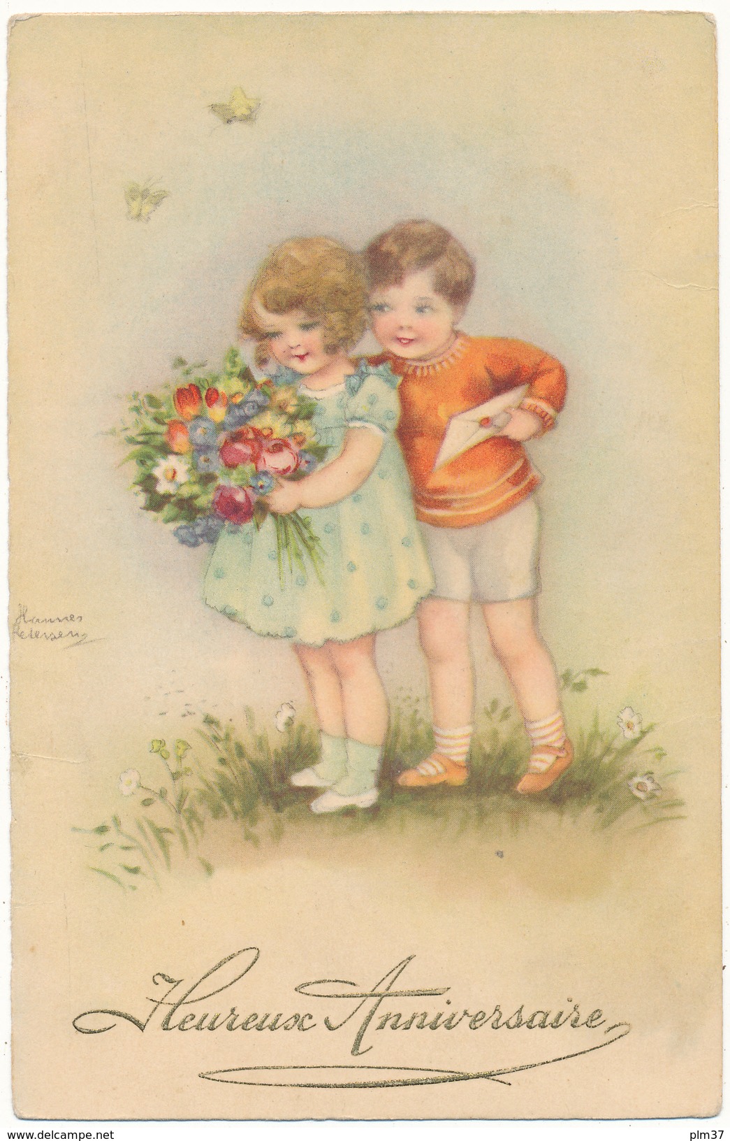 Hannes PETERSEN - Heureux Anniversaire, Couple D'Enfants, Fleurs - Petersen, Hannes