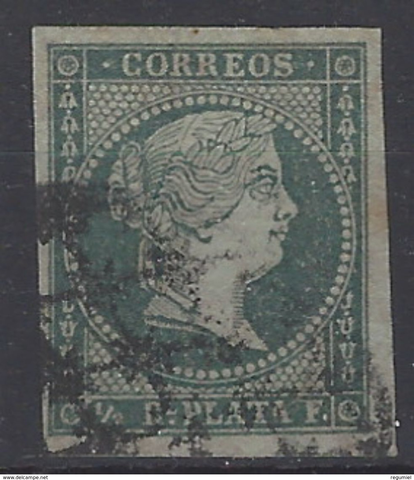 Antillas U 01 (o) Isabel II. 1855. Filigrana Lazos. - Cuba (1874-1898)