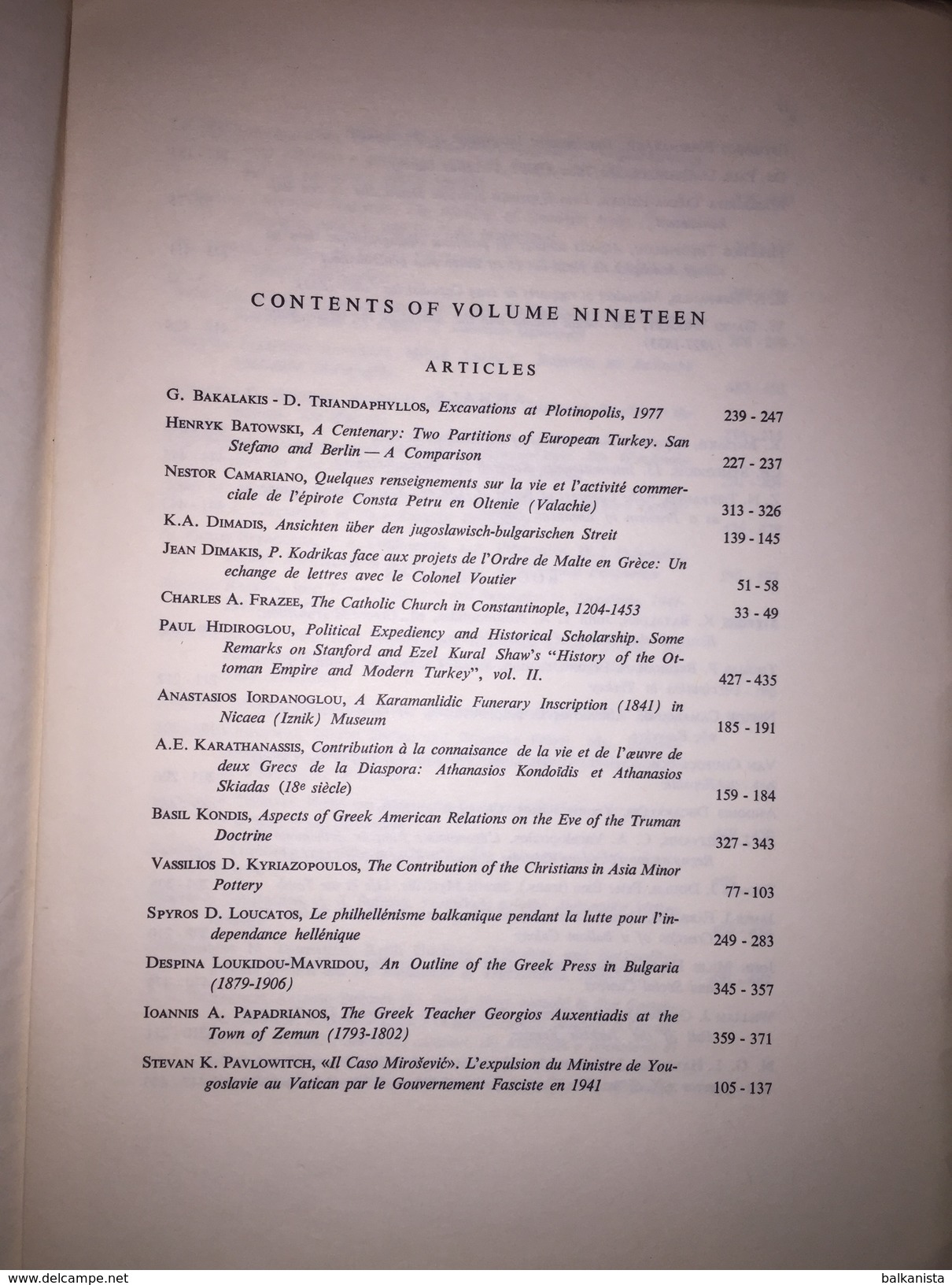 Balkan Studies : Biannual Publication Of The Balkan Studies Volume 19 1978 No 2 - Europe