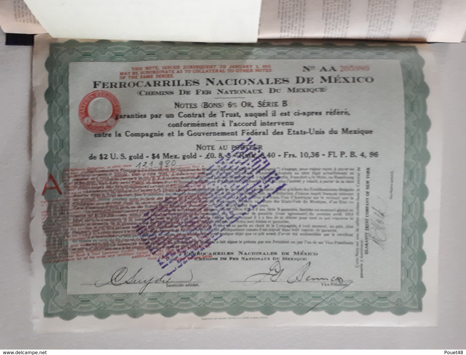 Ferrocarriles Nacionales De Mexico De 1917: Enregistré En 1945 - Spoorwegen En Trams