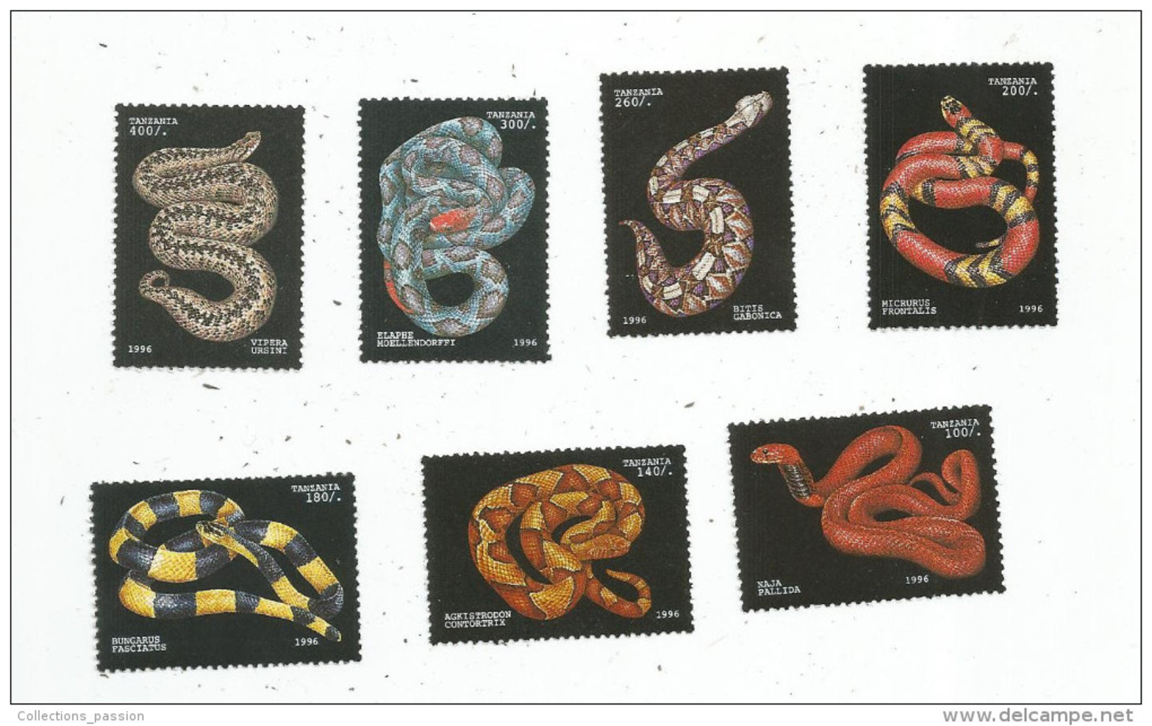 Timbre , TANZANIA , TANZANIE , Animaux , Serpents , LOT DE 7 TIMBRES - Tanzania (1964-...)