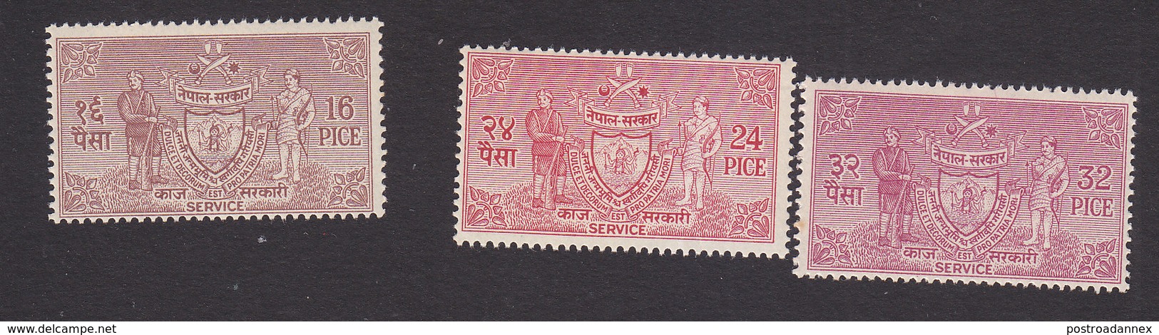 Nepal, Scott #O6-O8, Mint Never Hinged, Soldiers And Arms Of Nepal, Issued 1959 - Nepal