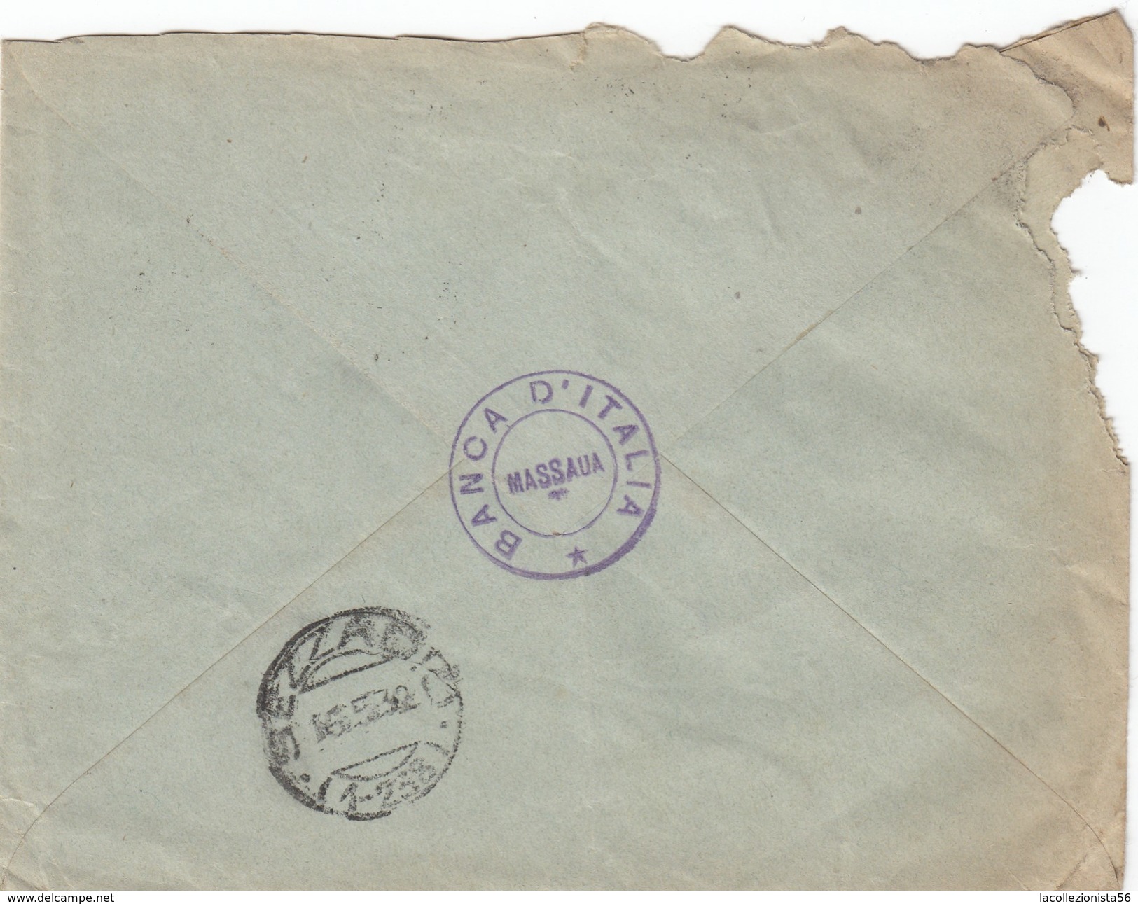 8877-BUSTA DI LETTERA DA MASSAUA(ERITREA) AFFRANCATA 50c. EFFIGE VITTORIO EMANUELE III ERITREA PER SEZZADIO(AL)-1932 - Erythrée