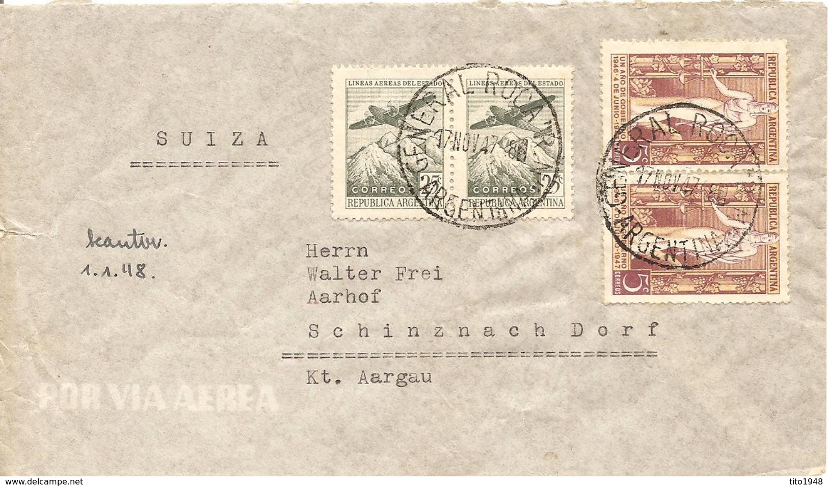 Argentina, 1947, Airmail-Cover, General Rocca To Switzerland, See Scans! - Storia Postale