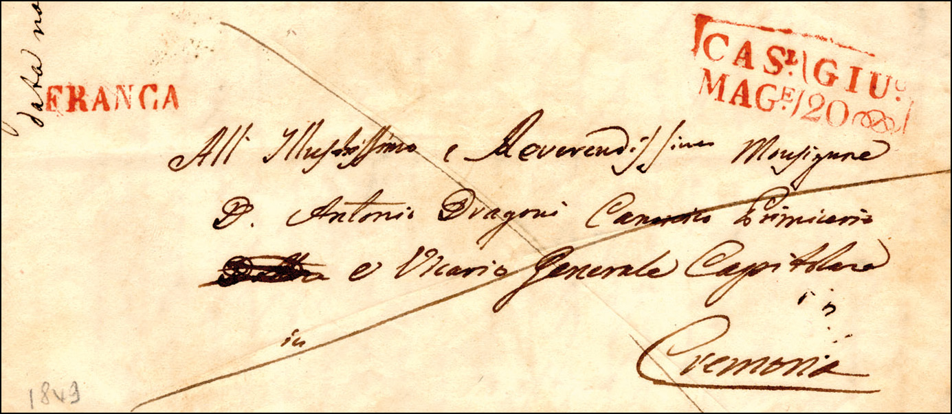 3 1849 - Lettera Da Casalmaggiore 20/6/1849, Bollo Riquadrato E "franca" Rossi Per Cremona. Bella!... - Lombardije-Venetië