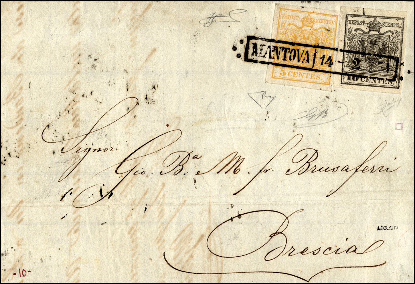 12 1851 - 5 Cent. Giallo Limone, 10 Cent. Grigio Nero, Entrambi I Tiratura (1c,2b), Perfetti, Su Letter... - Lombardije-Venetië