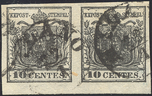19 1850 - 10 Cent. Nero (2), Coppia Usata Perfetta. Ampi Margini.... - Lombardije-Venetië
