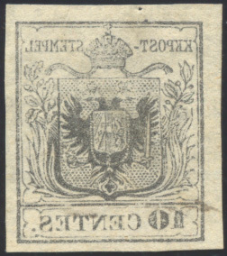 27 1850 - 10 Cent. Nero, Carta A Mano, Nitido Decalco Maggiormente Accentuato  Nelle Due Aquile (2f), U... - Lombardije-Venetië