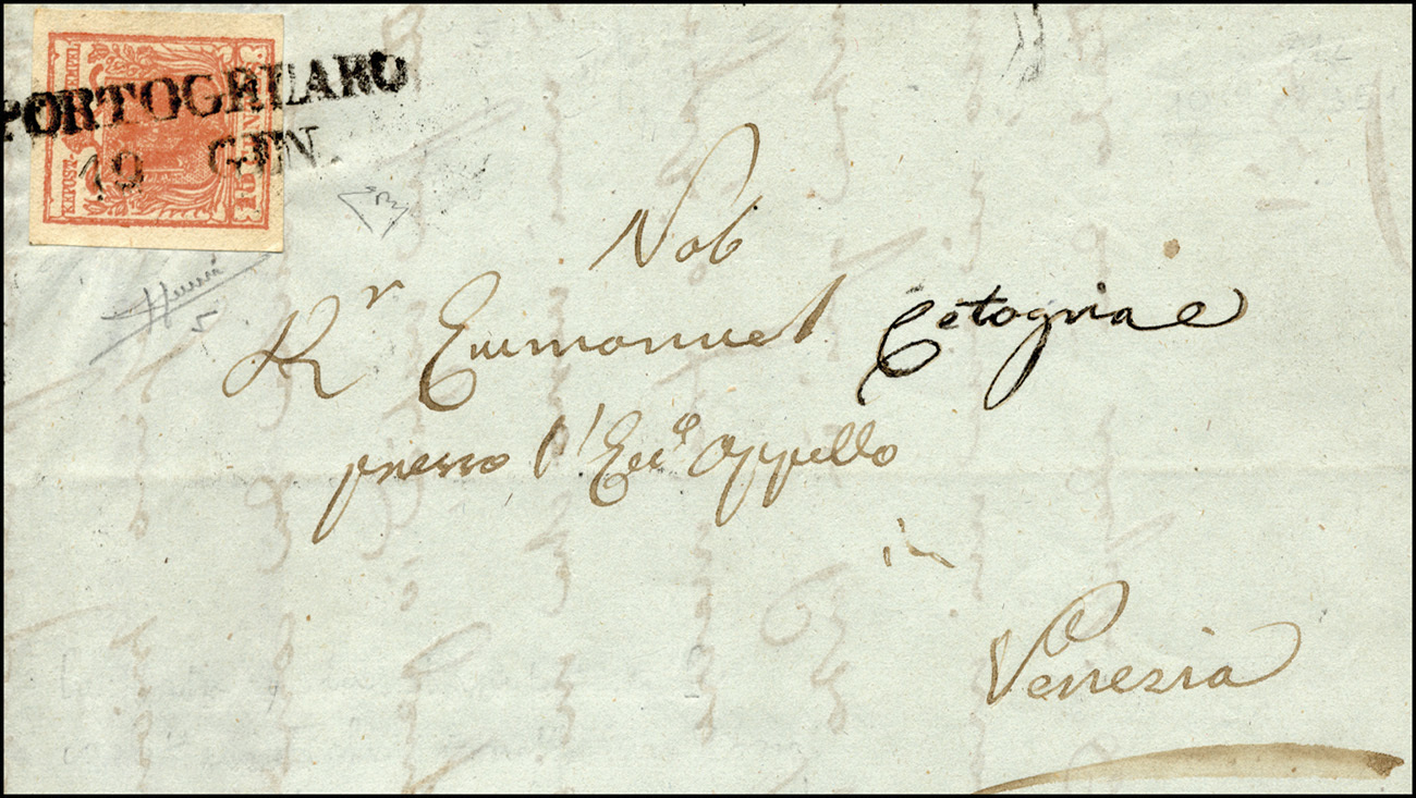 36 1851 - 15 Cent. Rosa, II Tipo (5), Perfetto, Su Lettera Da Portogruaro 19/1/1851 A Venezia. Prima Da... - Lombardije-Venetië