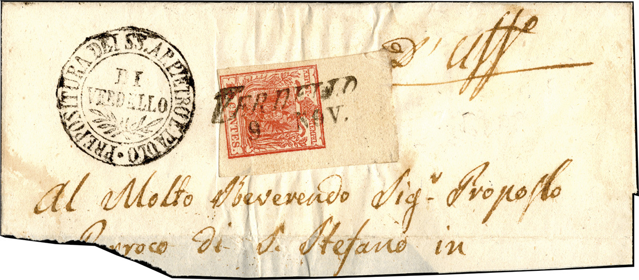 39 1851 - 15 Cent. Rosa Carminio, II Tipo (5a), Ampio Angolo Di Foglio, Usato Su Ampio Frammento Di Let... - Lombardije-Venetië