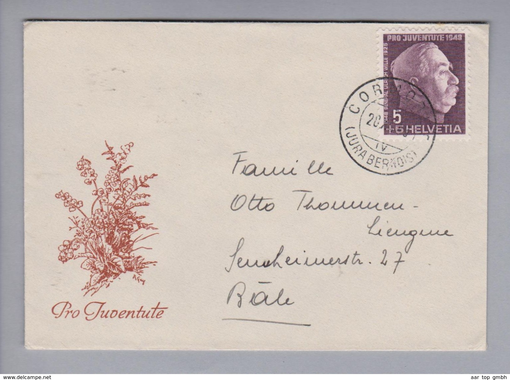 Schweiz Pro Juventute Briefli 1948-10-20 Cormorte Nach Basel - Lettres & Documents