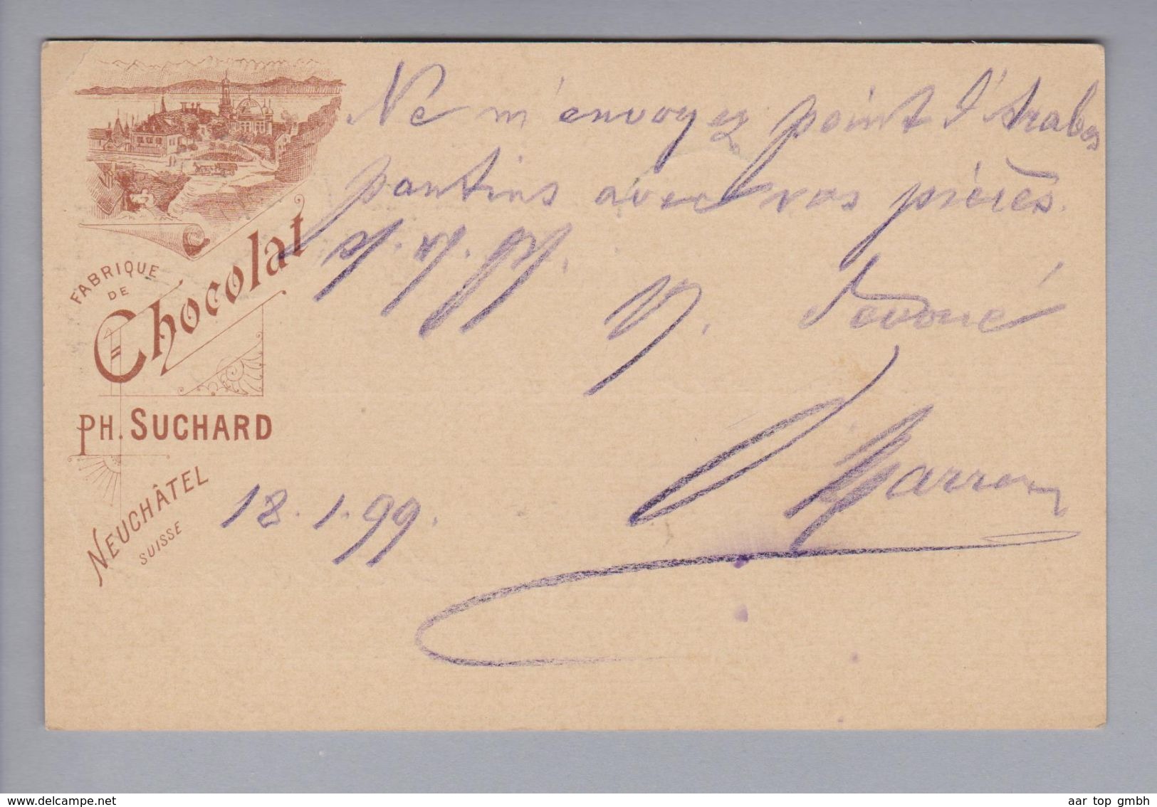 Motiv Schokolade Chocolat Ph.Suchard Ganzsache 5Rp. Bild Chateau/See 1899-01-18 Teufenthal - Alimentation