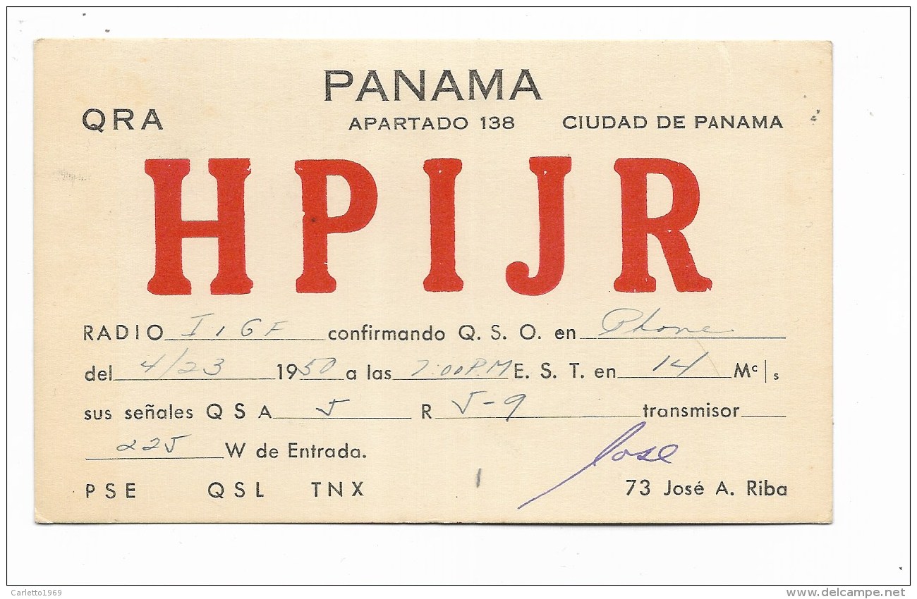 QSL RADIO - HPIJR PANAMA   1950 - Radio