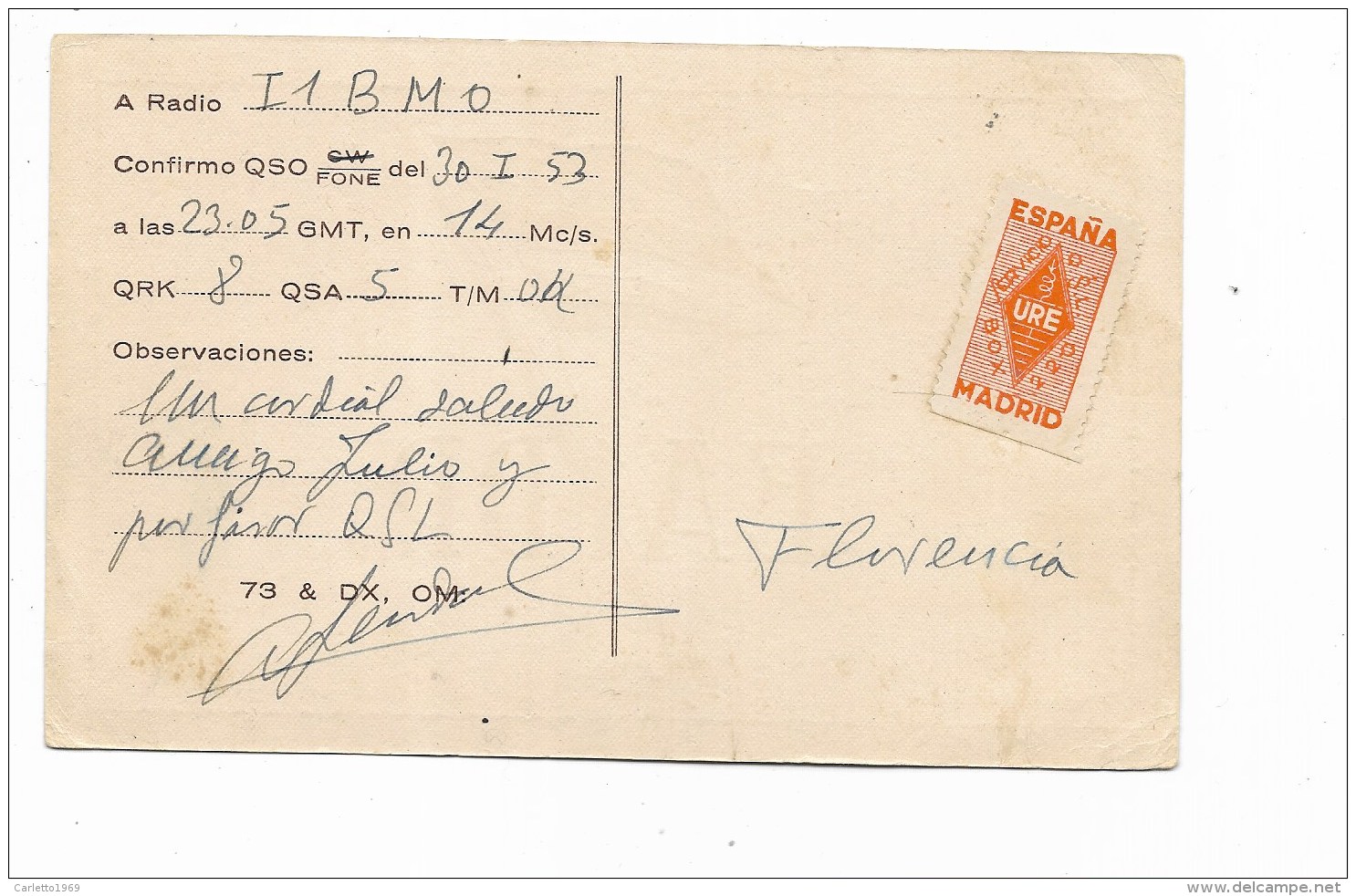 QSL RADIO - EA1DP SANTANDER  SPAGNA    1953 - Radio