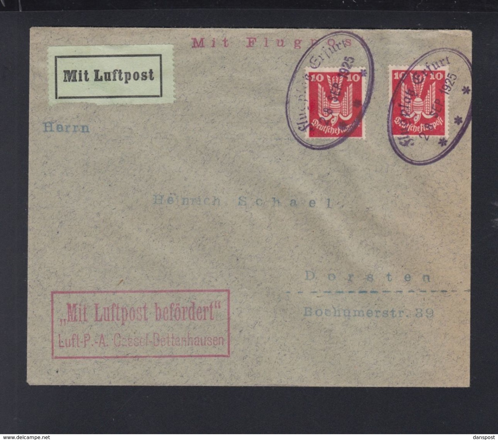 Dt. Reich Flugpost 1925 Erfurt - Airmail & Zeppelin