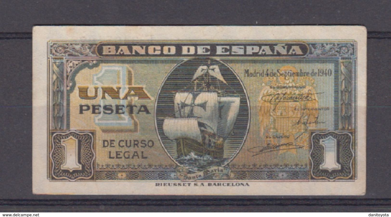 EDIFIL 442a. 1 PTA 4 DE SEPTIEMBRE DE 1940. SERIE F. MANCHITAS MARGEN SUPERIOR. - 1-2 Pesetas