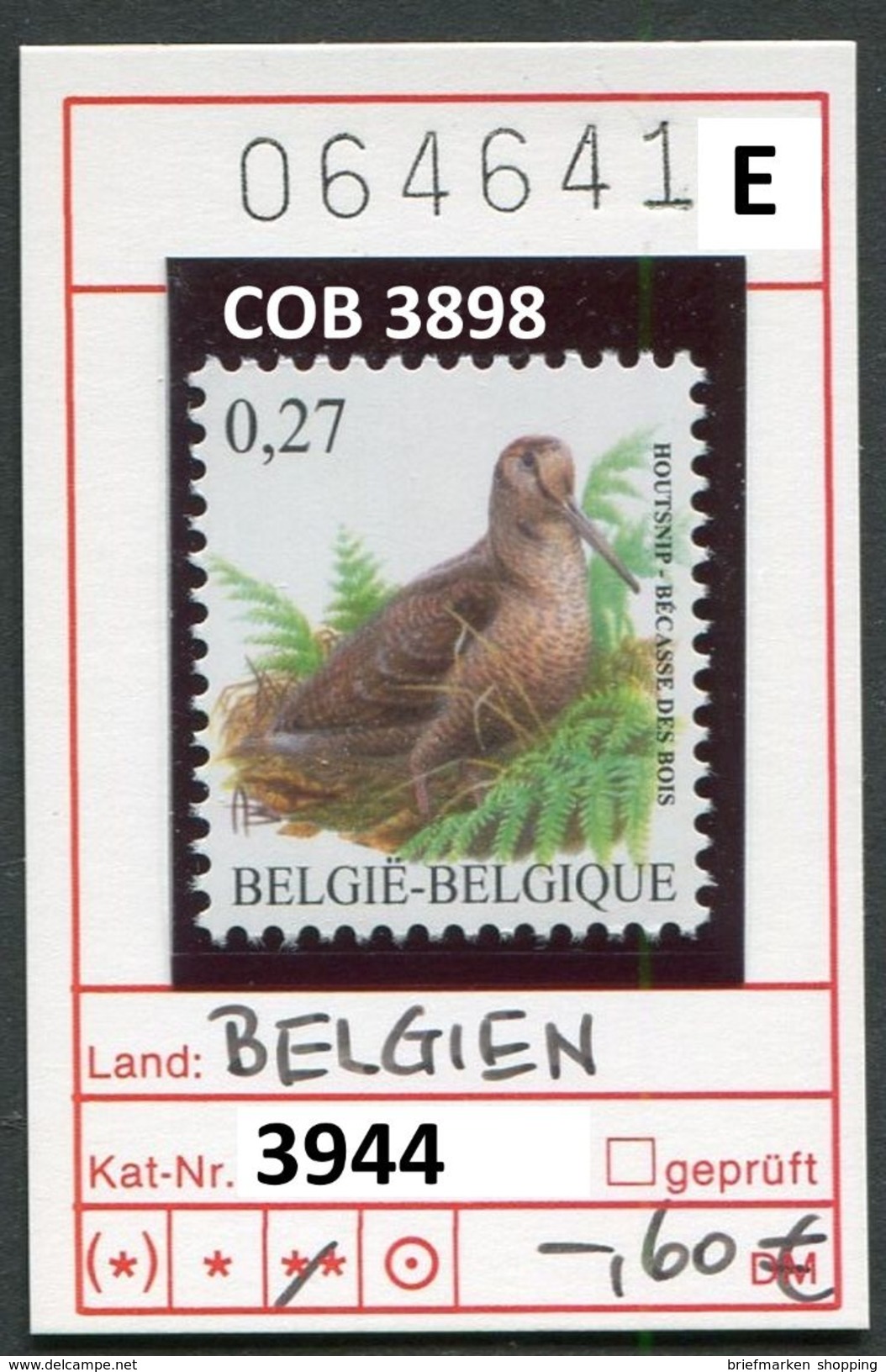Buzin - Belgien - Belgique -  Belgium - Belgie - COB 3898 - ** Mnh Neuf Postfris - Waldschnepfe - Michel 3944 - 1985-.. Pájaros (Buzin)