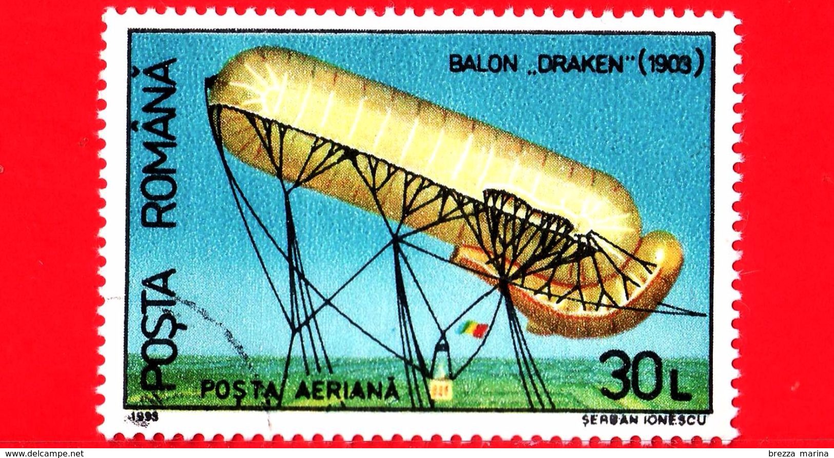 Nuovo Oblit. - ROMANIA - 1993 - Dirigibili - Mongolfiere - Draken (1903) - 30 P. Aerea - Ongebruikt