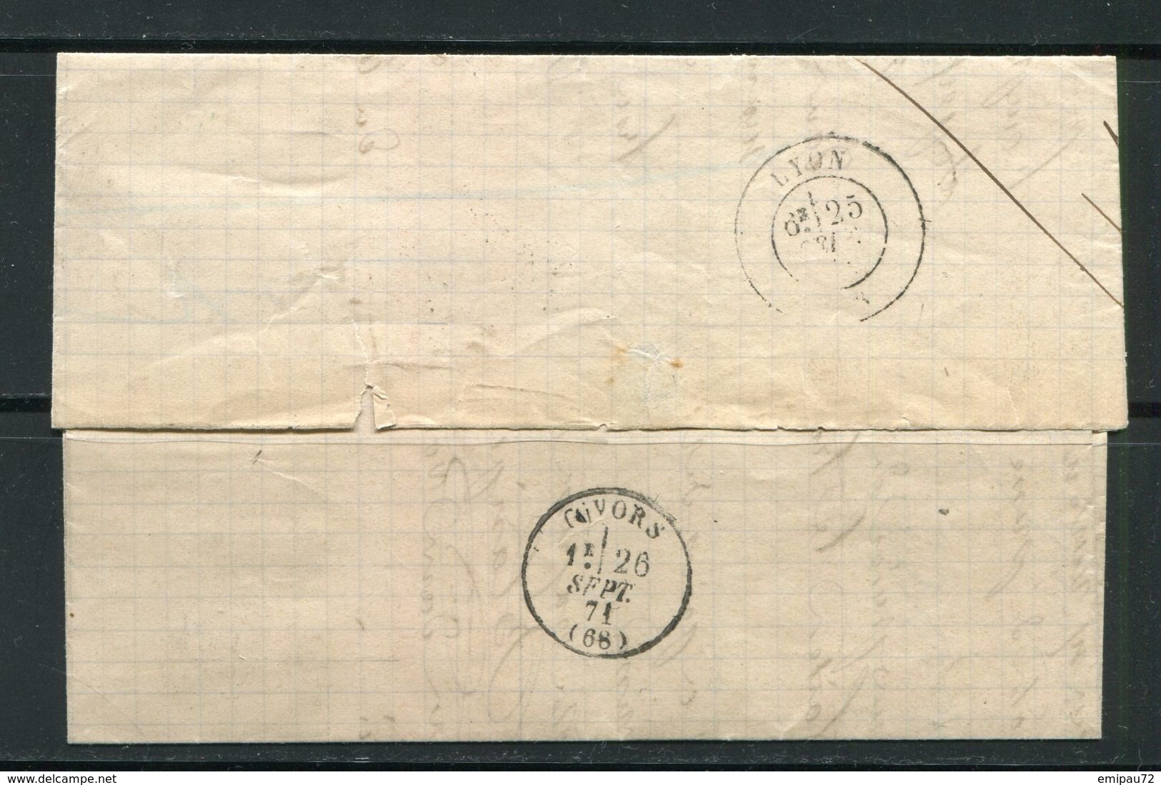 FRANCE- Lettre Du 25 Septembre 1871 De LYON (68) Pour GIVORS (68)- GC 2145- Y&T N°60A - 1871-1875 Ceres