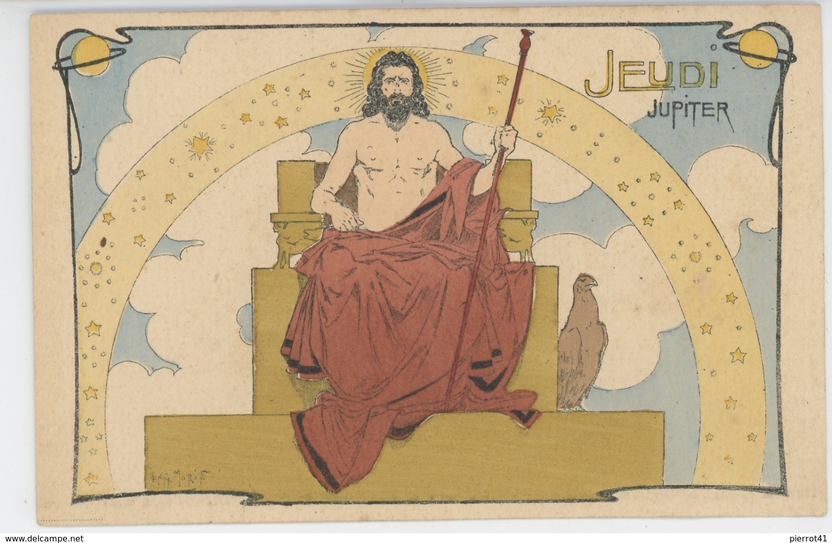 Illustrateur HENRI MORIN - Jolie Carte Fantaisie Dieu JUPITER - Jour De La Semaine JEUDI - Morin, Henri