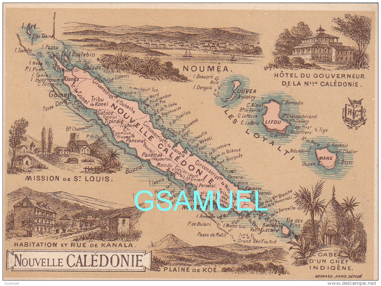 Chromo Datée 1894 Et Tampon Au Dos  (11 Cm Sur 8,2 Cm Env) Département Illustré Colonie De La La Nouvelle Calédonie - Nouvelle Calédonie